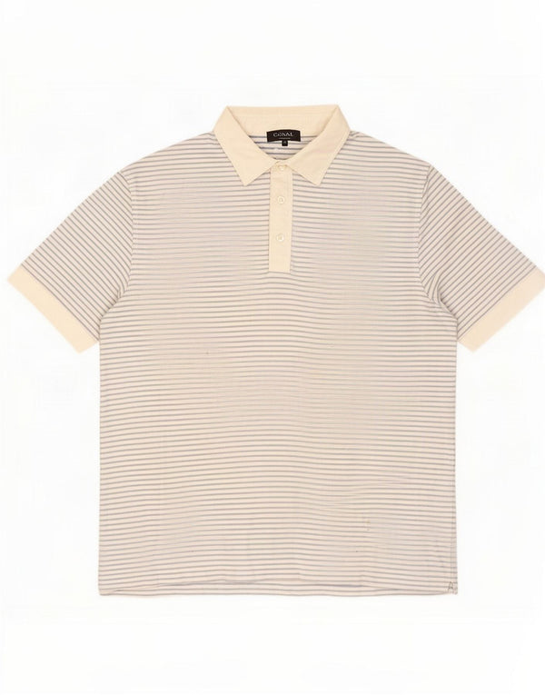 Canali Mens Rugby Polo Shirt IT 54 XL White Pinstripe