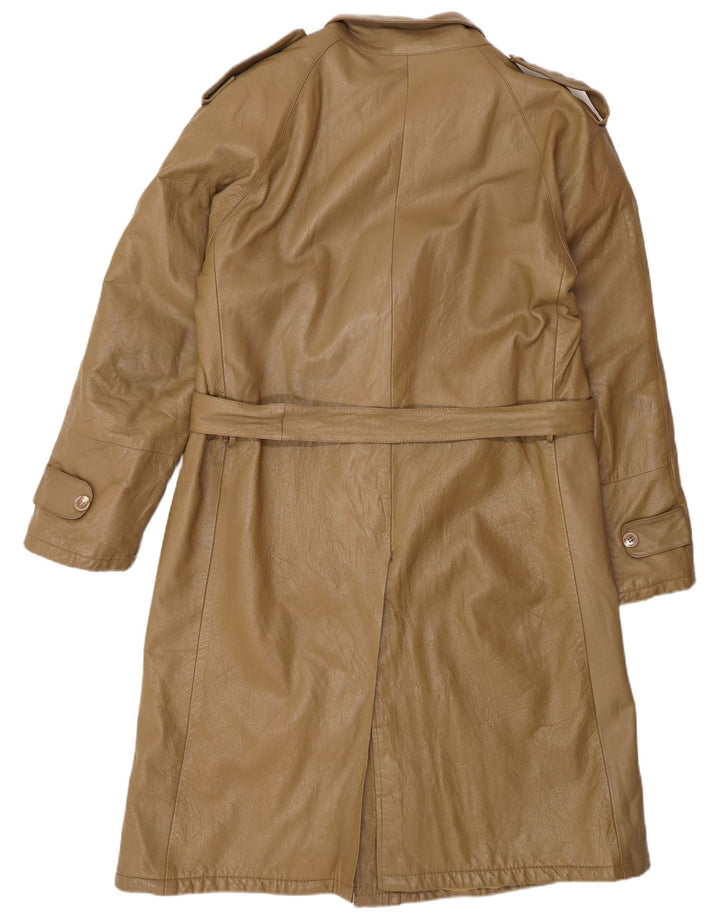 Trench da uomo vintage in pelle IT 46 piccolo in pelle marrone