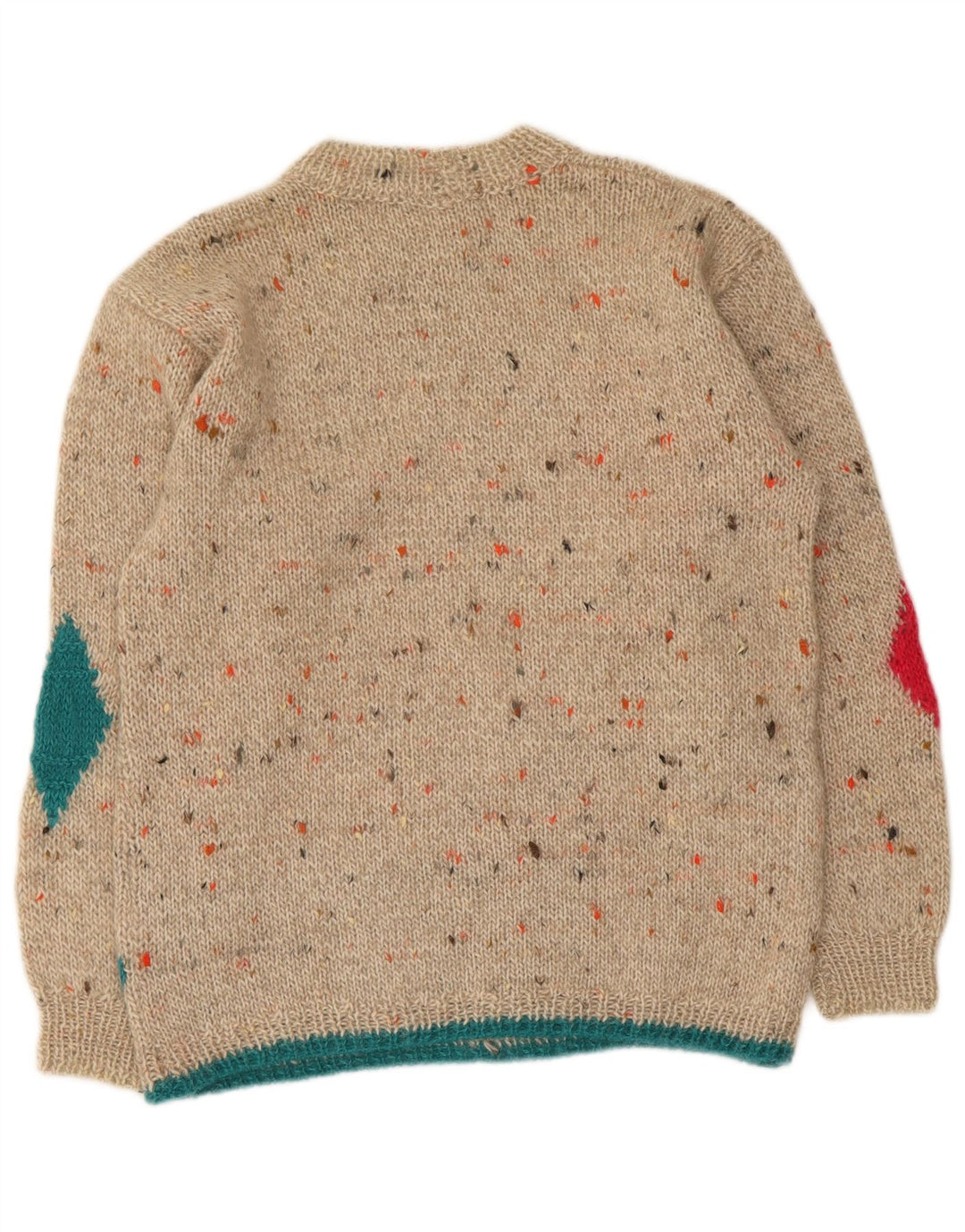 Maglione vintage da donna con collo dolcevita UK 14 Argyle/diamante beige medio