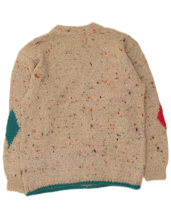 Maglione vintage da donna con collo dolcevita UK 14 Argyle/diamante beige medio