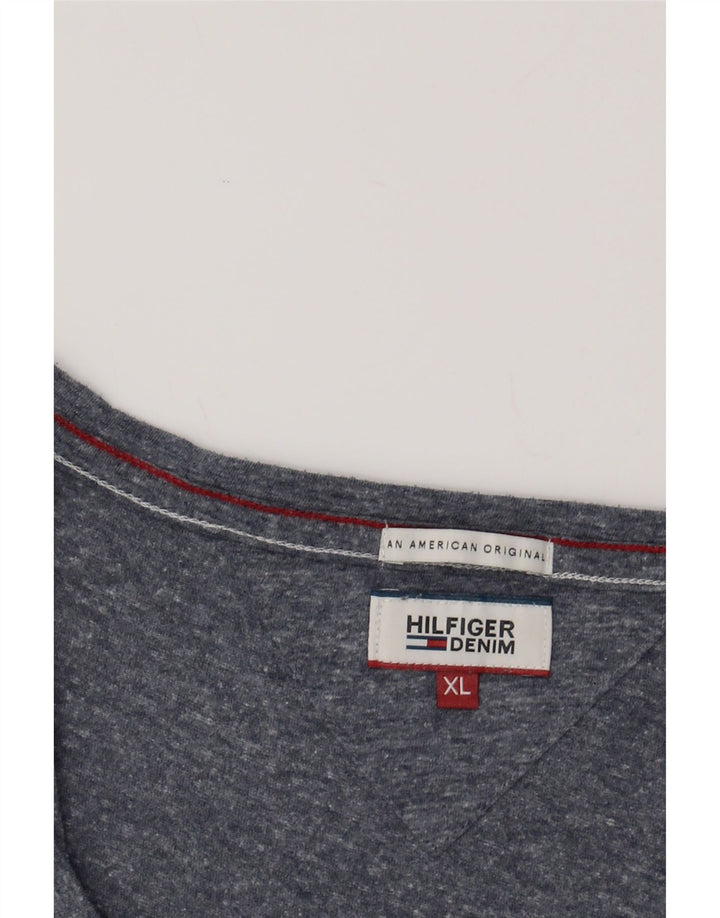 TOMMY HILFIGER Womens Top Long Sleeve UK 16 XL Navy Blue Flecked Polyester Vintage Tommy Hilfiger and Second-Hand Tommy Hilfiger from Messina Hembry 