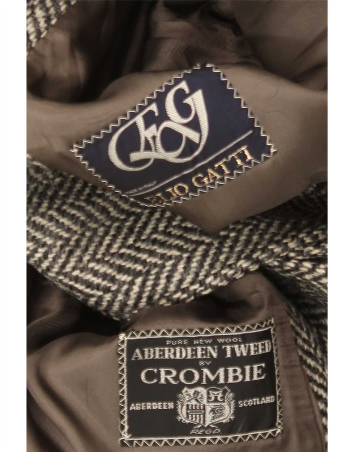 Soprabito da uomo Crombie Aberdeen UK 42 XL Lana nuova a spina di pesce grigia