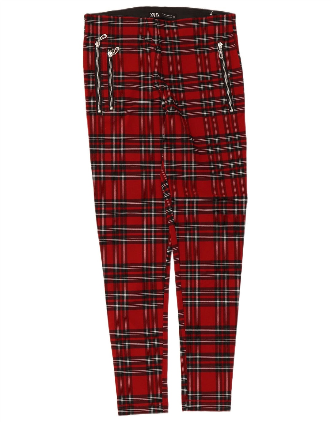 Pantaloni casual slim da donna Zara medi W28 L26 viscosa a quadri rossi