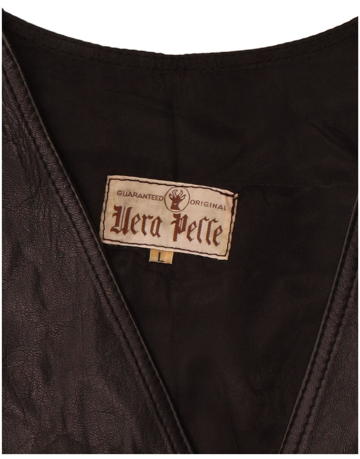 Gilet in pelle da uomo vintage grande in pelle nera