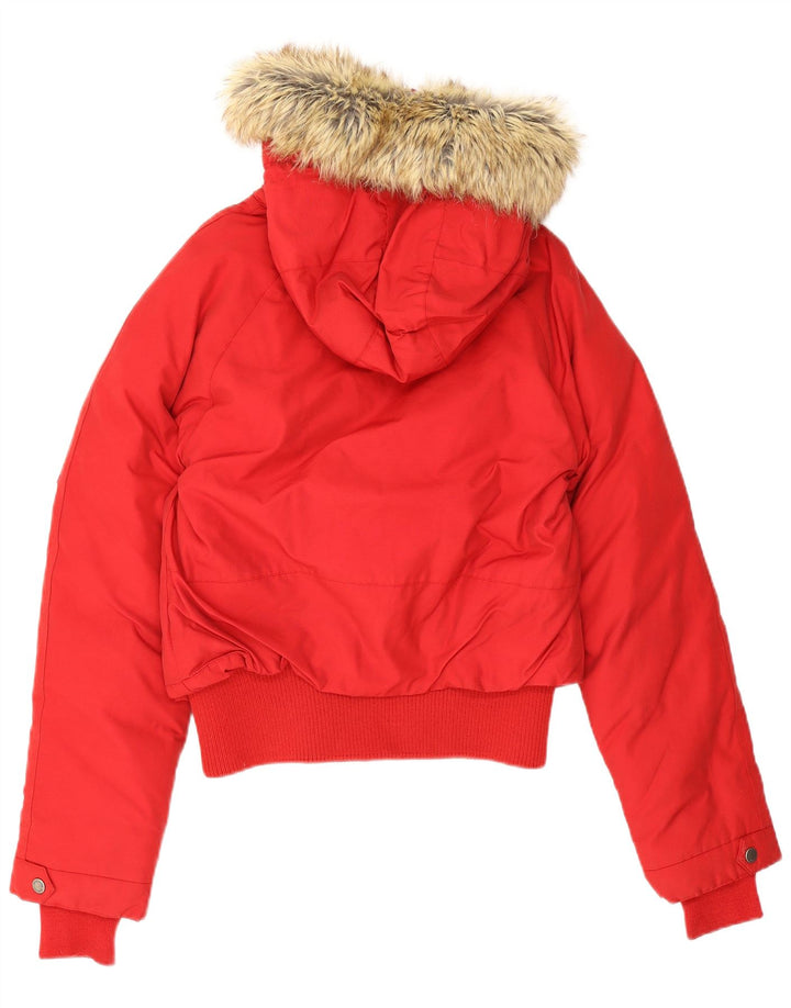 Giacca imbottita con cappuccio da donna Woolrich UK 14 grande cotone rosso
