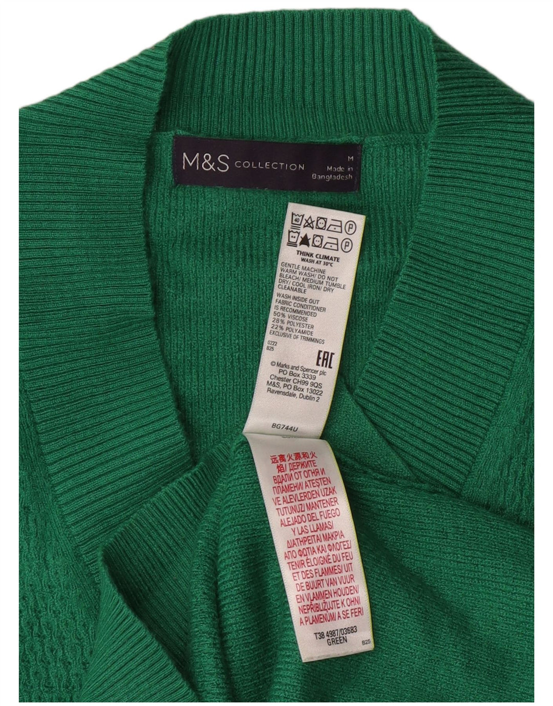 MARKS & SPENCER Maglione da donna con scollo a V lungo UK 14 Verde medio