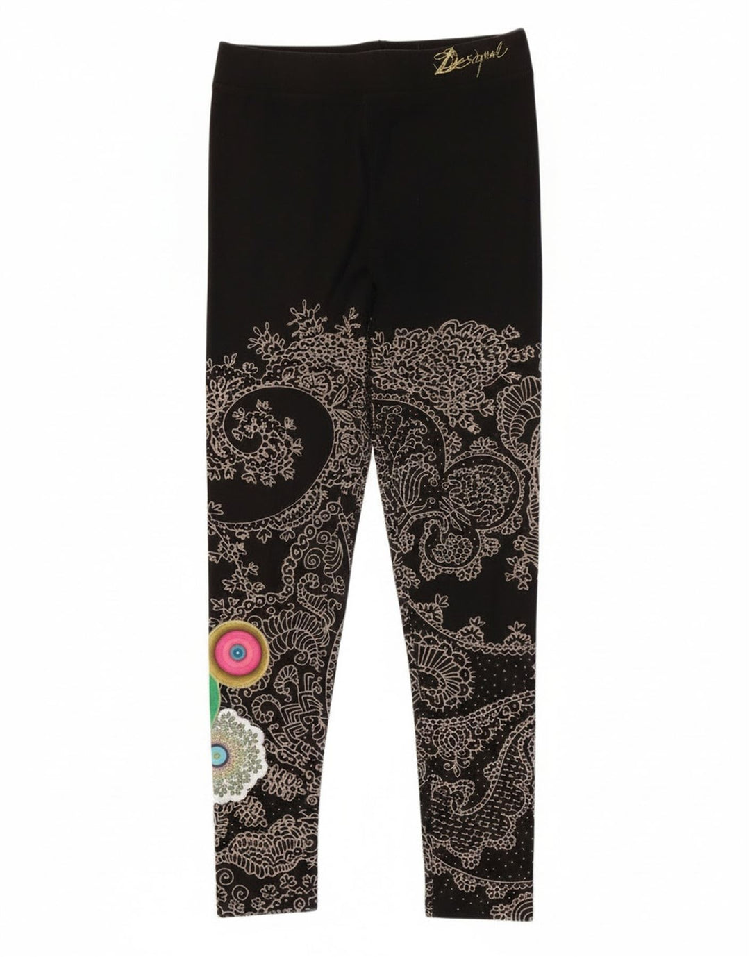 Desigual Leggings grafici da donna UK 12 Medium Black Paisley