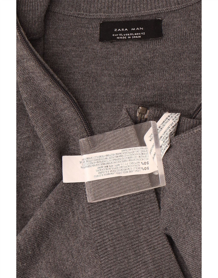 Maglione Zara da uomo con zip e collo XL in lana grigia