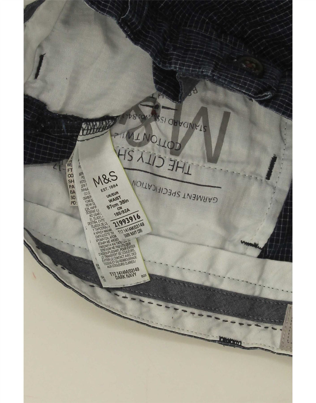 Pantaloncini chino da uomo Marks & Spencer W38 XL cotone a quadri blu navy