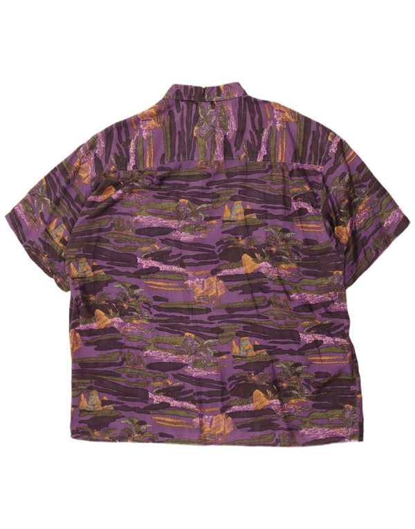 New Fast Mens Short Sleeve Abstract Pattern Shirt Size 43/44 XL Purple Silk