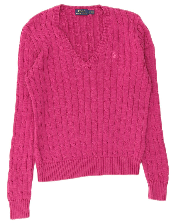 Polo Ralph Lauren Maglione da donna con scollo a V UK 12 Cotone rosa medio