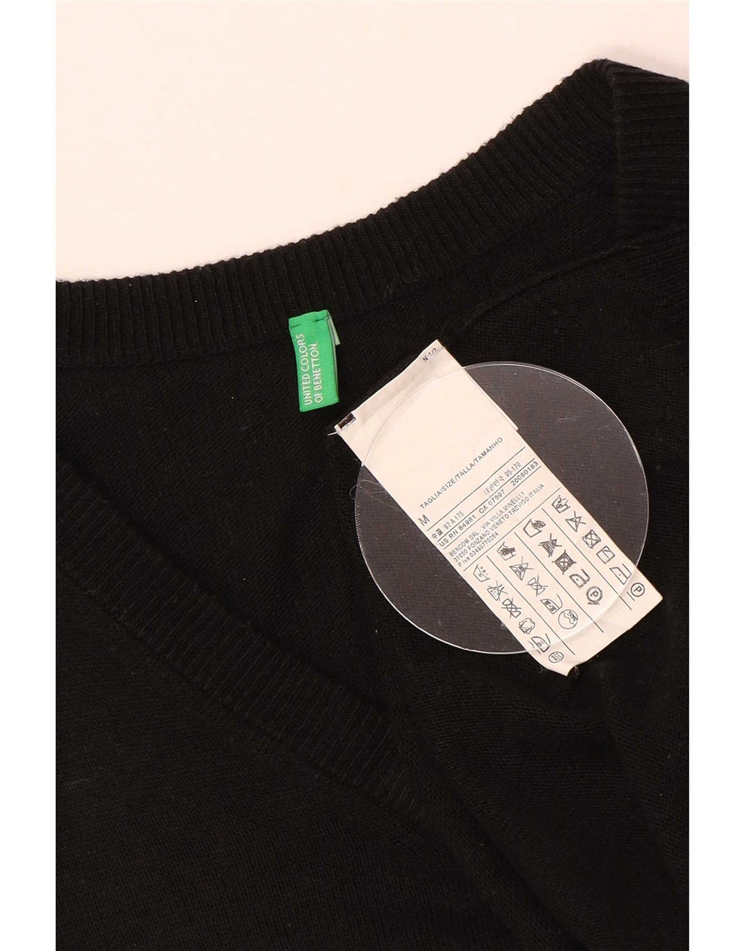 Maglione da uomo con scollo a V Benetton, acrilico nero medio