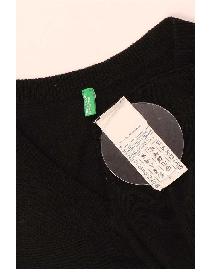 Maglione da uomo con scollo a V Benetton, acrilico nero medio