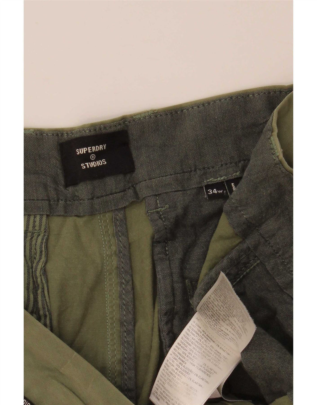 Pantaloncini chino da uomo Superdry W34 Large Green Cotton