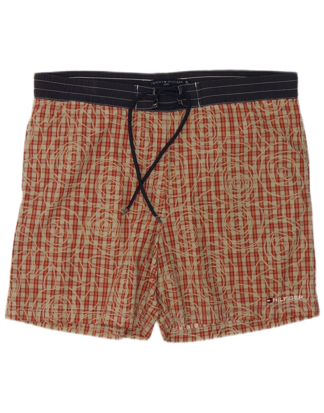 Pantaloncini da bagno da uomo Tommy Hilfiger in cotone a quadri rossi medi