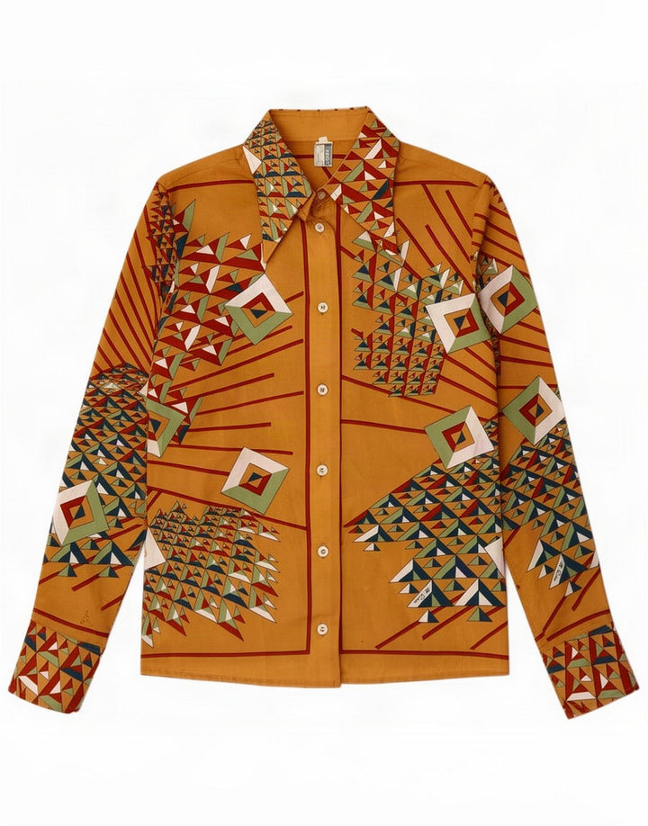 Camicia camicia vintage da donna IT 42 Poliestere geometrico giallo medio