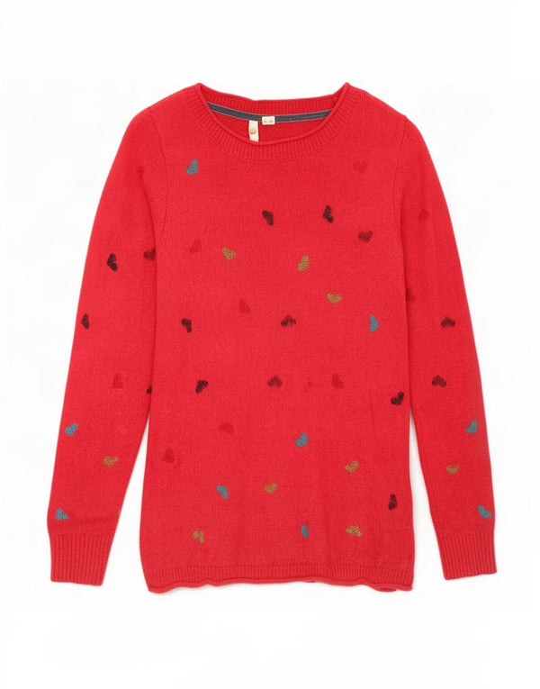 Maglione con scollo a barca con grafica da donna di White Stuff UK 8 Piccolo cuore rosso