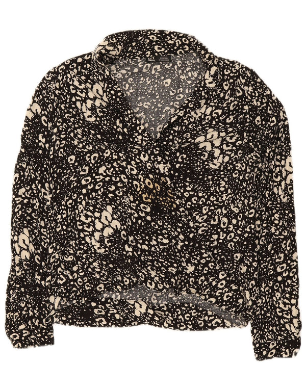 Camicetta a maniche lunghe da donna Zara UK 10 piccola viscosa nera con stampa animalier