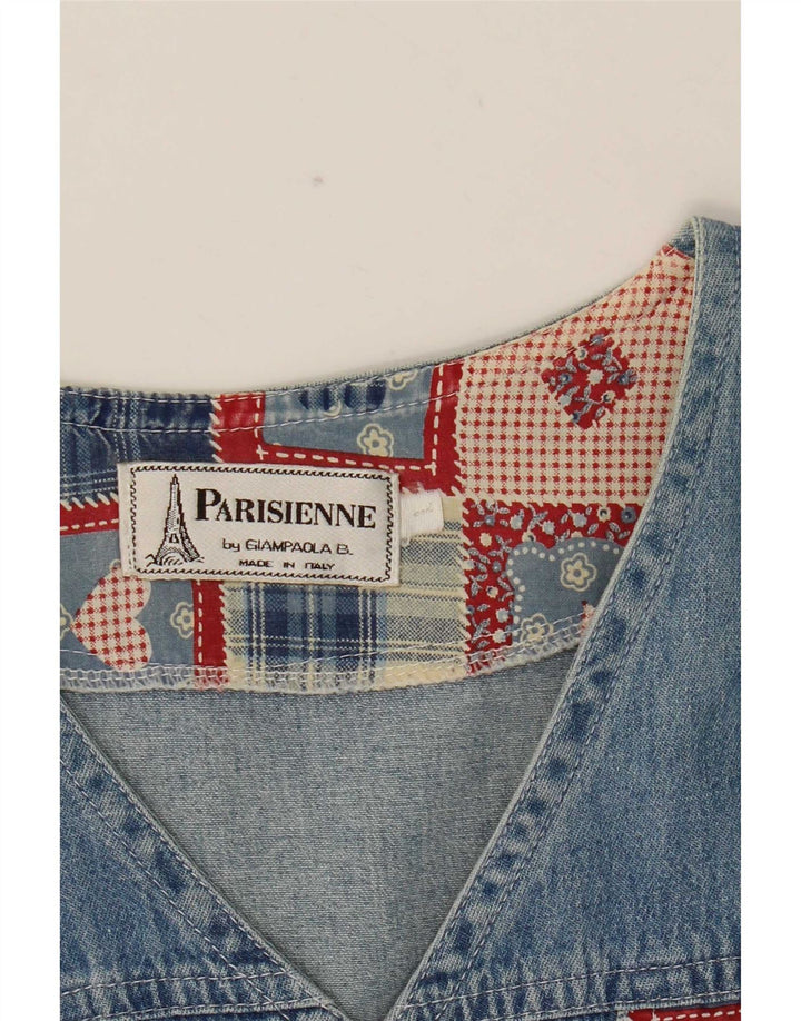 Abito a trapezio da donna vintage UK 14 Grande patchwork blu