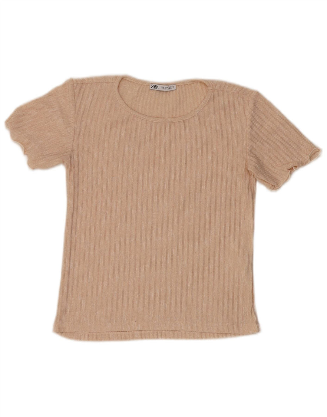 Top in camicetta da donna Zara UK 10 piccolo poliestere a righe beige
