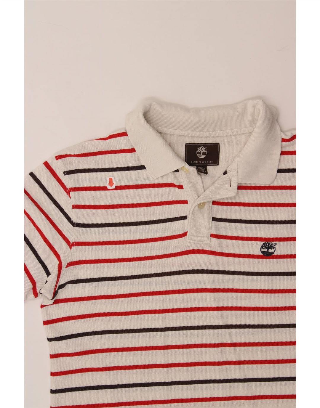 TIMBERLAND Mens Regular Fit Polo Shirt Large White Striped Cotton Vintage Timberland and Second-Hand Timberland from Messina Hembry 