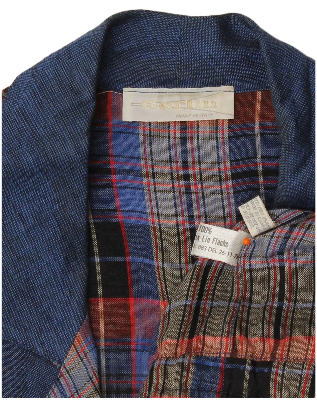 Camicia a maniche corte da uomo Gerlin Lino a quadri blu navy medio