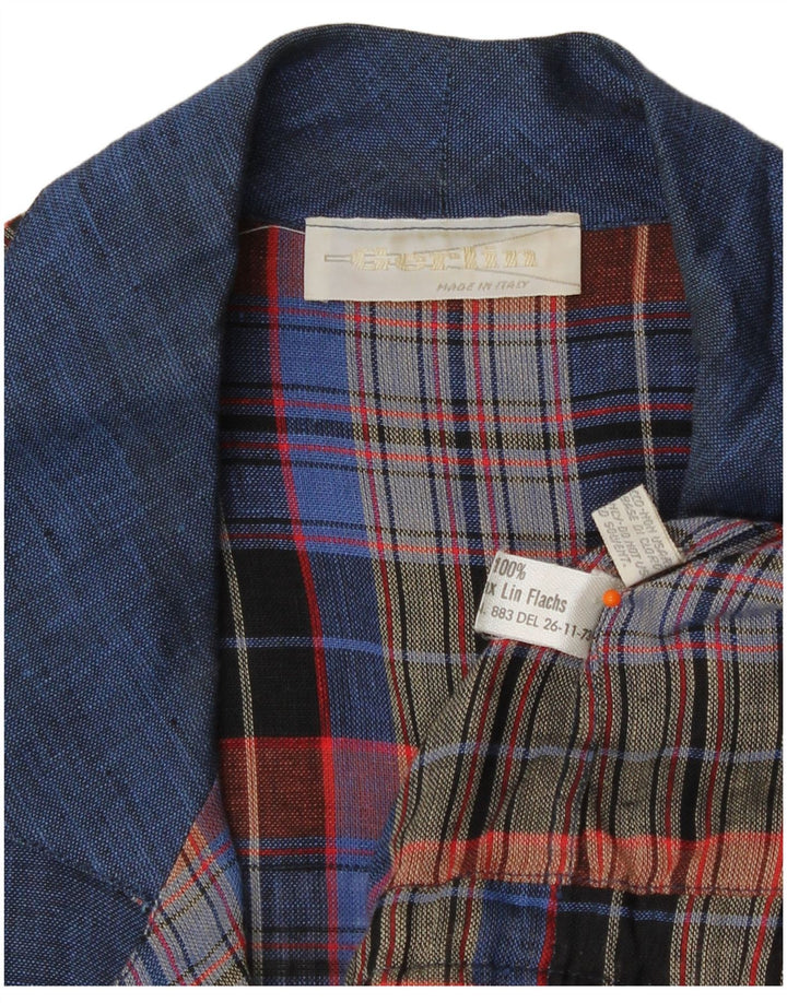 Camicia a maniche corte da uomo Gerlin Lino a quadri blu navy medio