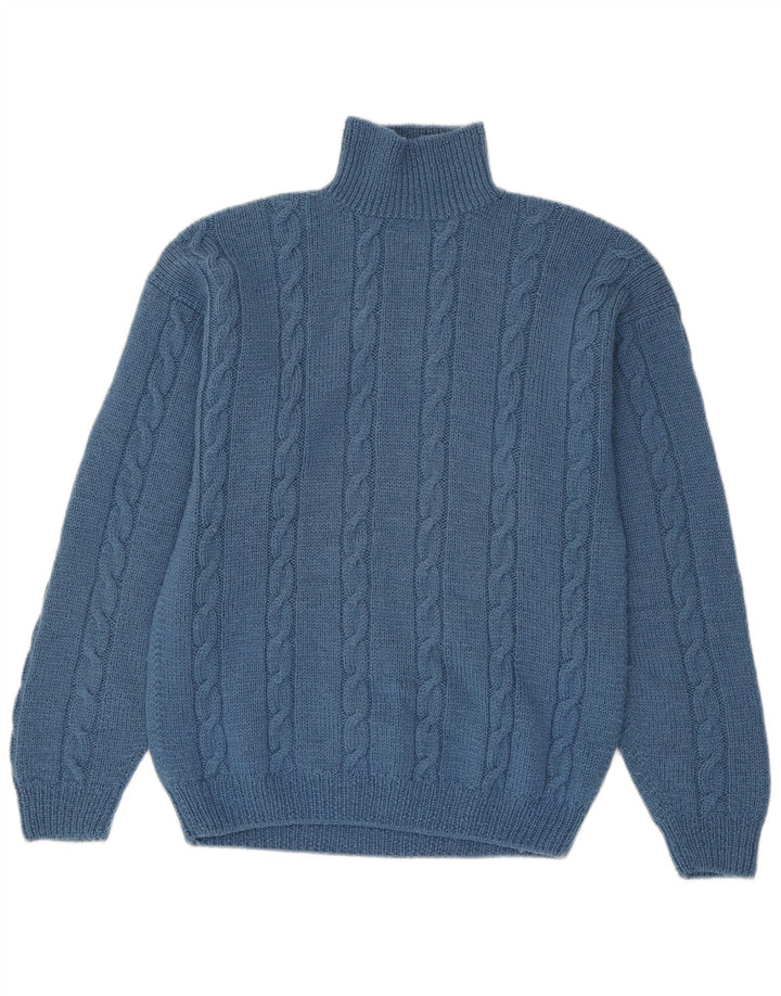 Maglione maglione vintage da uomo con collo dolcevita blu medio