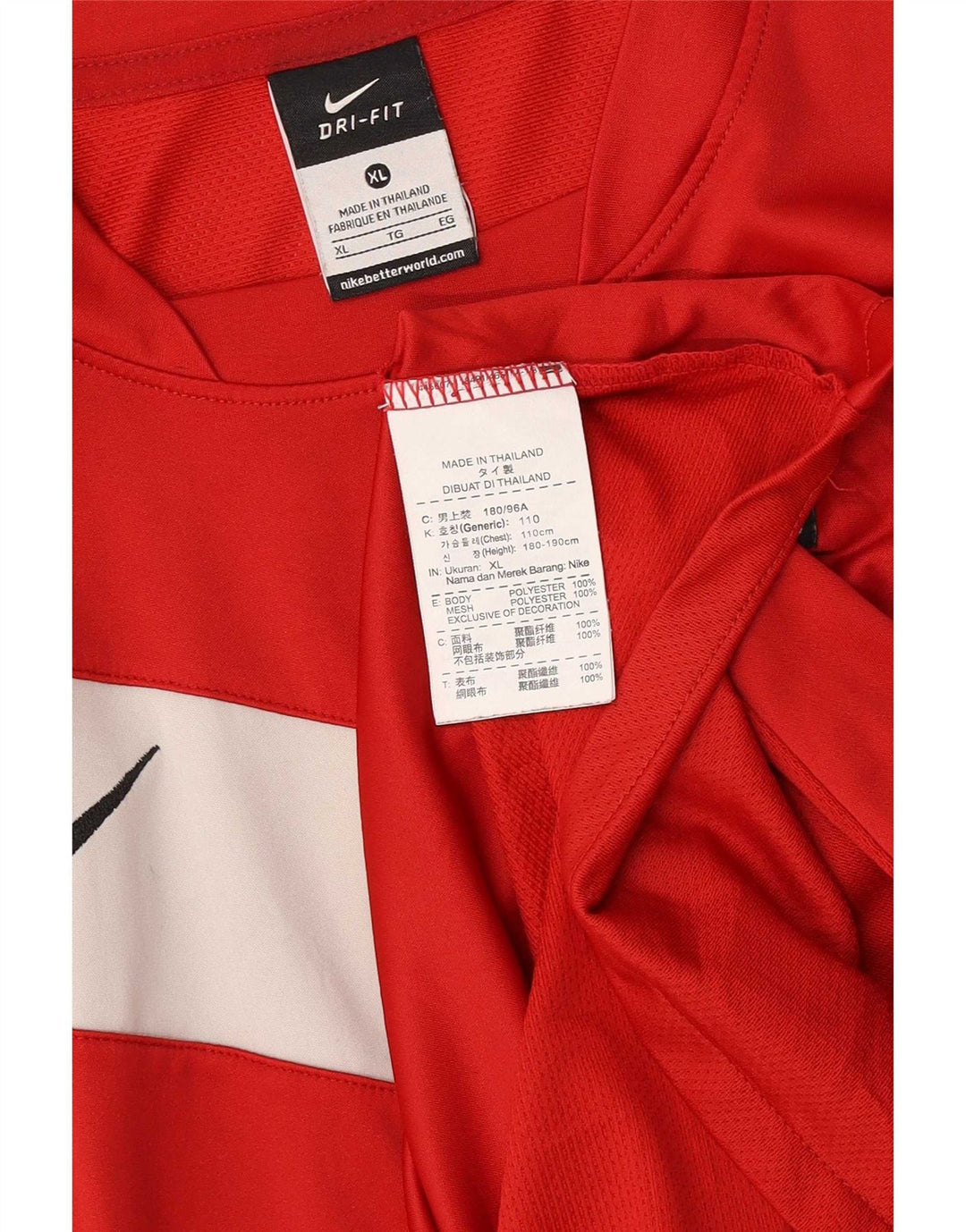 T-shirt grafica Nike Dri Fit da uomo XL rossa in poliestere color block
