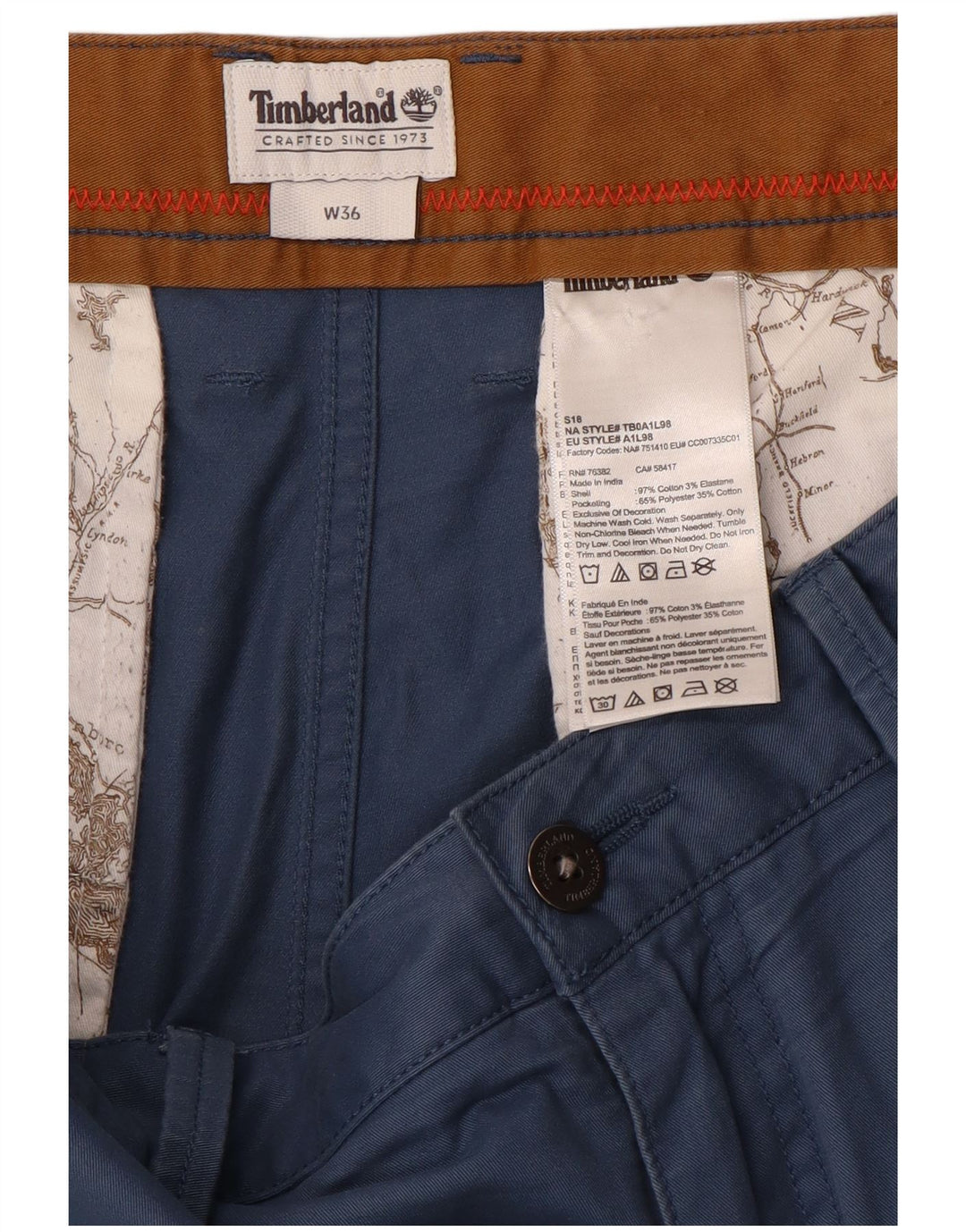 Pantaloncini chino da uomo TIMBERLAND W36 grandi in cotone blu