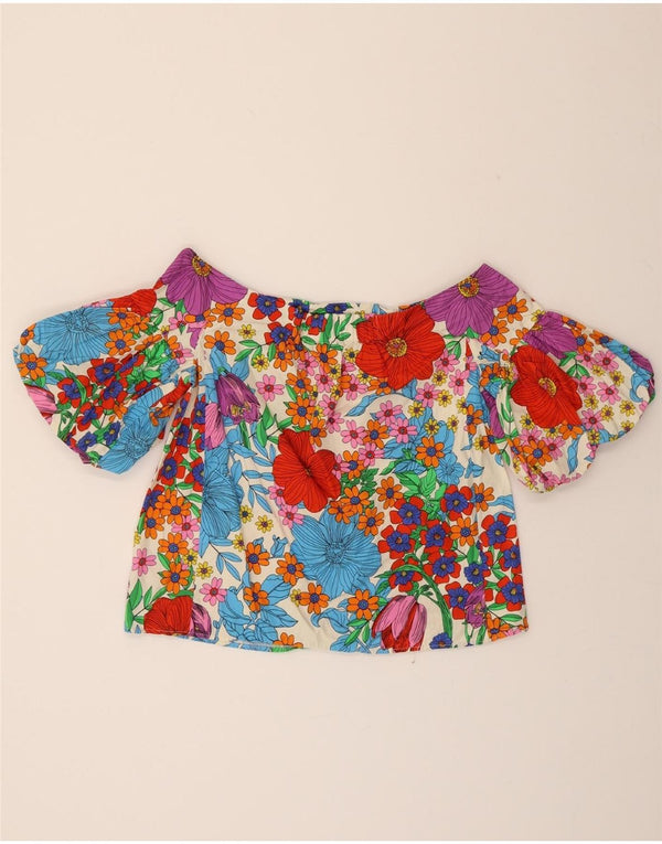 H&M Womens Crop Off Shoulder Top US 12 Large Multicoloured Floral Cotton