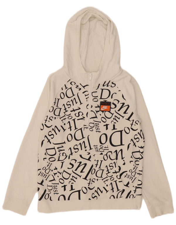 Felpa con cappuccio e collo con zip grafica Nike da bambino, 13-14 anni, XL, cotone bianco
