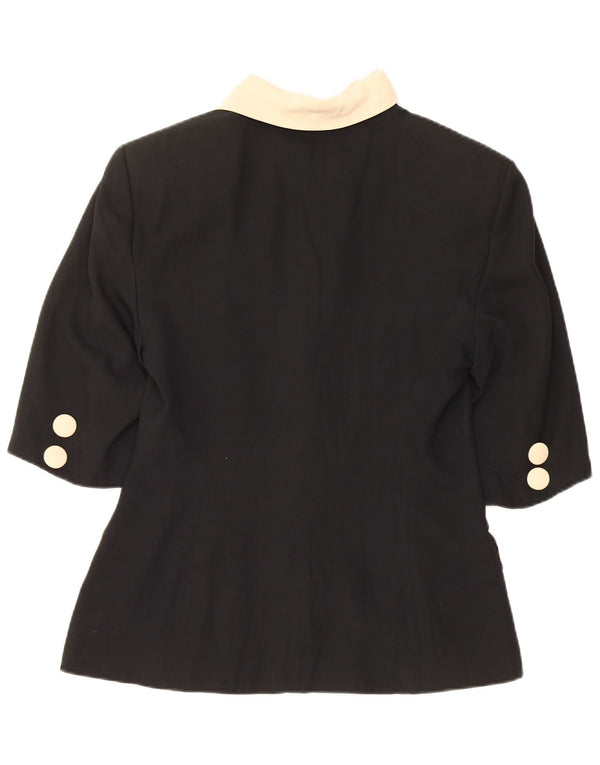Giacca blazer vintage da donna a maniche corte UK 12 color block medio nero