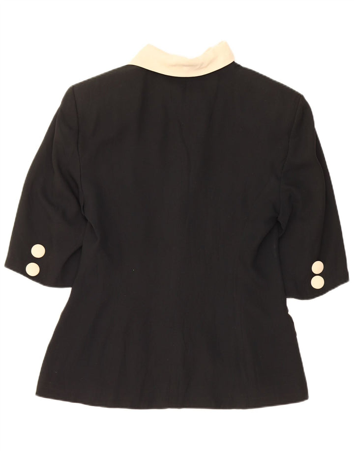 Giacca blazer vintage da donna a maniche corte UK 12 color block medio nero
