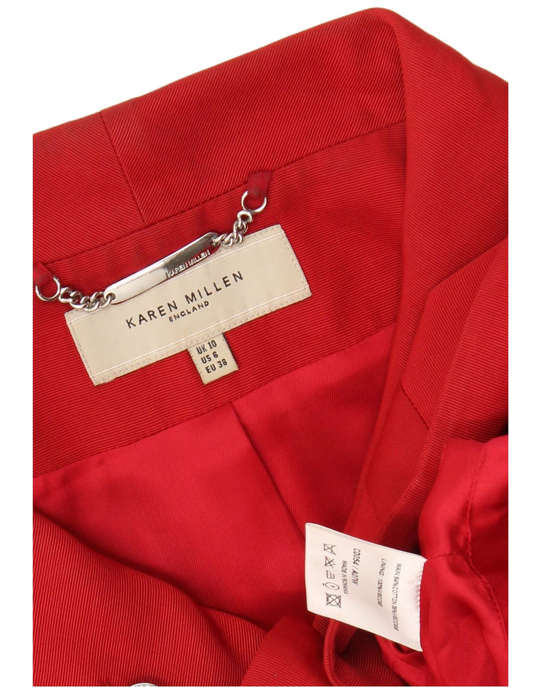 KAREN MILLEN Soprabito da donna con maniche a 3/4 UK 10 Piccolo cotone rosso