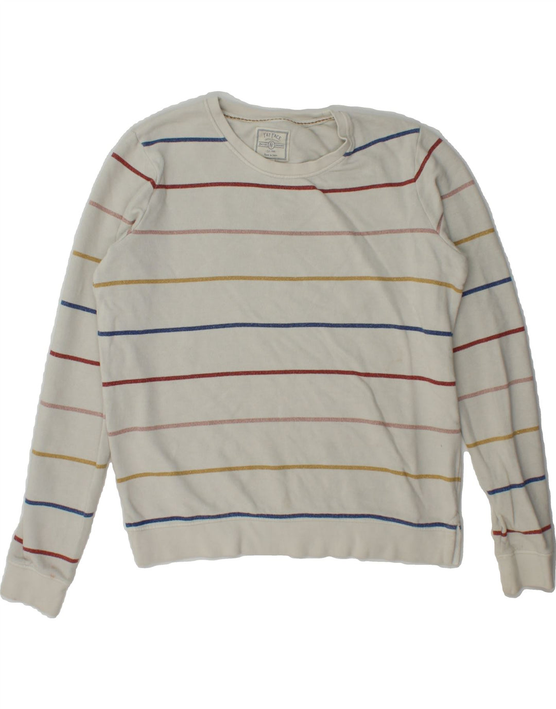 FAT FACE Womens Oversized Sweatshirt Jumper UK 10 Small White Striped Vintage Fat Face and Second-Hand Fat Face from Messina Hembry 