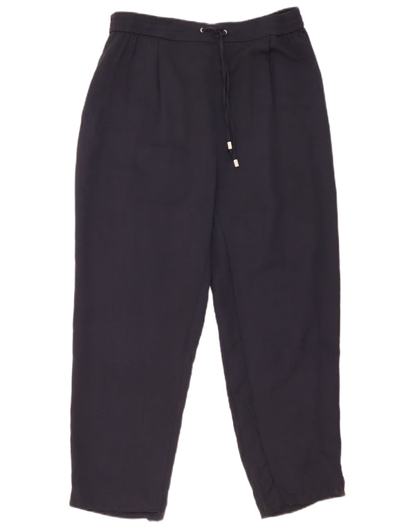 Zara Womens High Waist Tapered Cropped Trousers Large W30 L25 Navy Blue