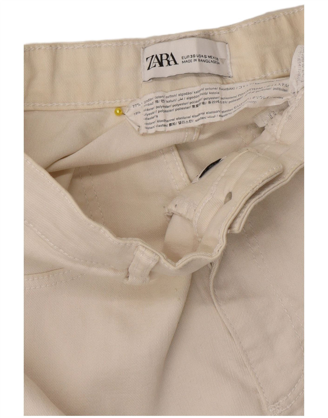 Jeans slim da donna Zara EU 38 Small W28 L29 cotone bianco sporco