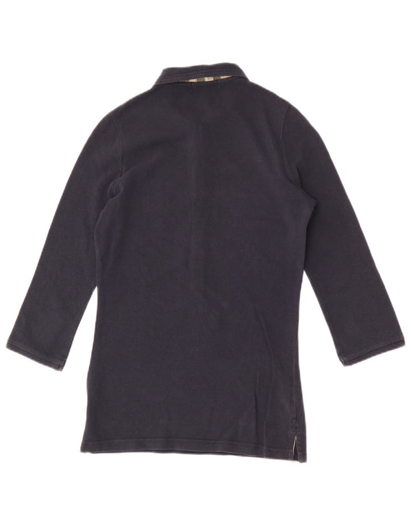 Polo da donna con maniche a 3/4 Burberry UK 10 Small in cotone blu navy