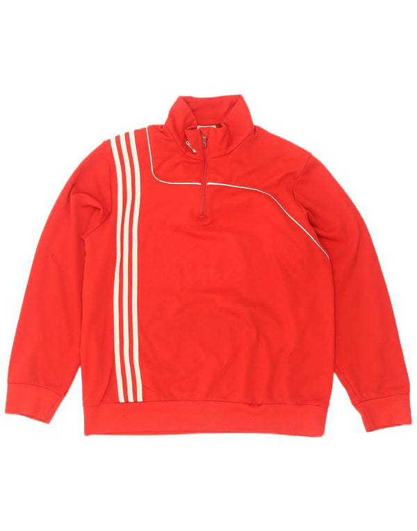 Felpa Adidas da uomo con zip e collo maglione UK 40/42 poliestere rosso medio