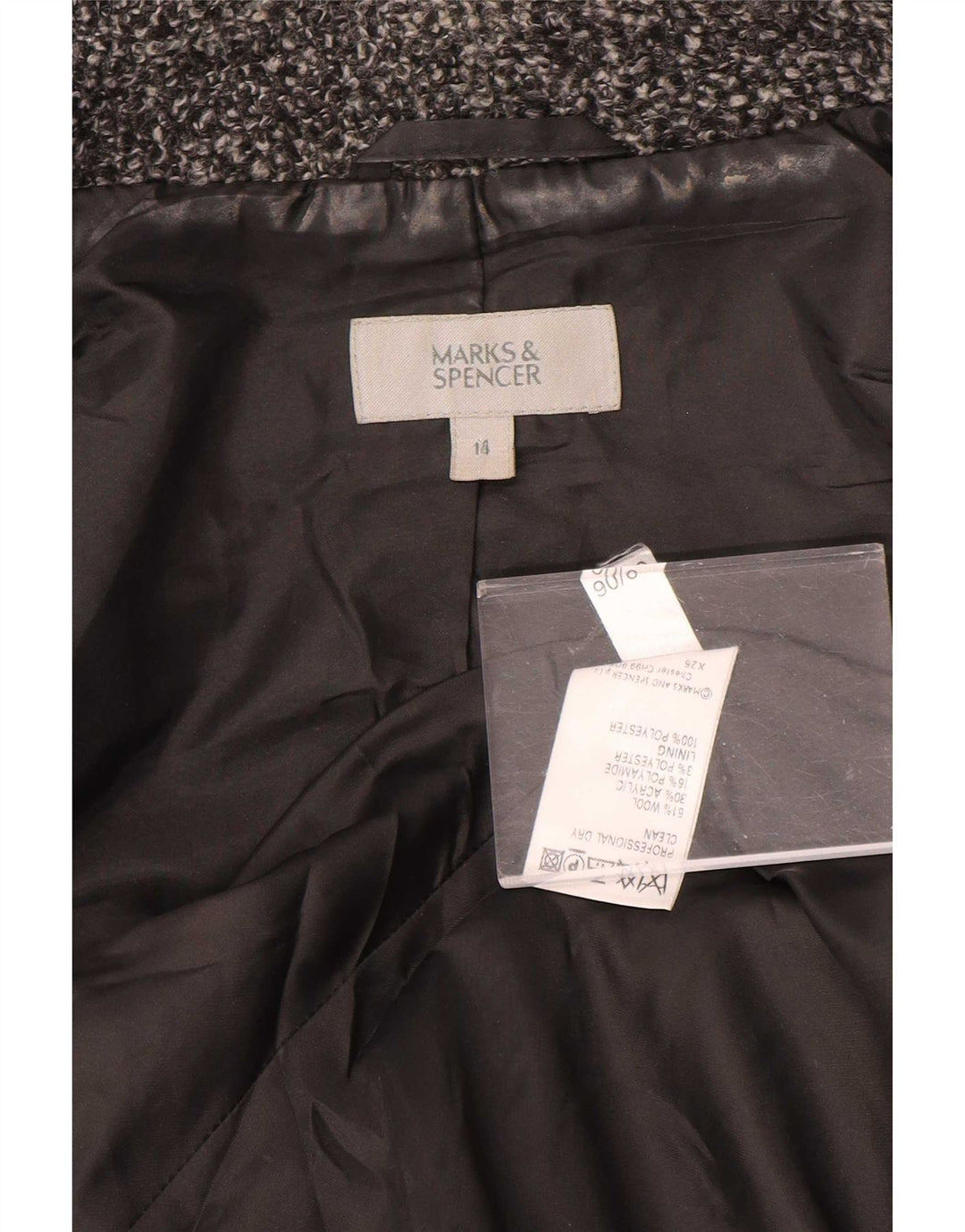 Giacca blazer a 2 bottoni Marks & Spencer da donna UK 14 grande lana screziata grigia