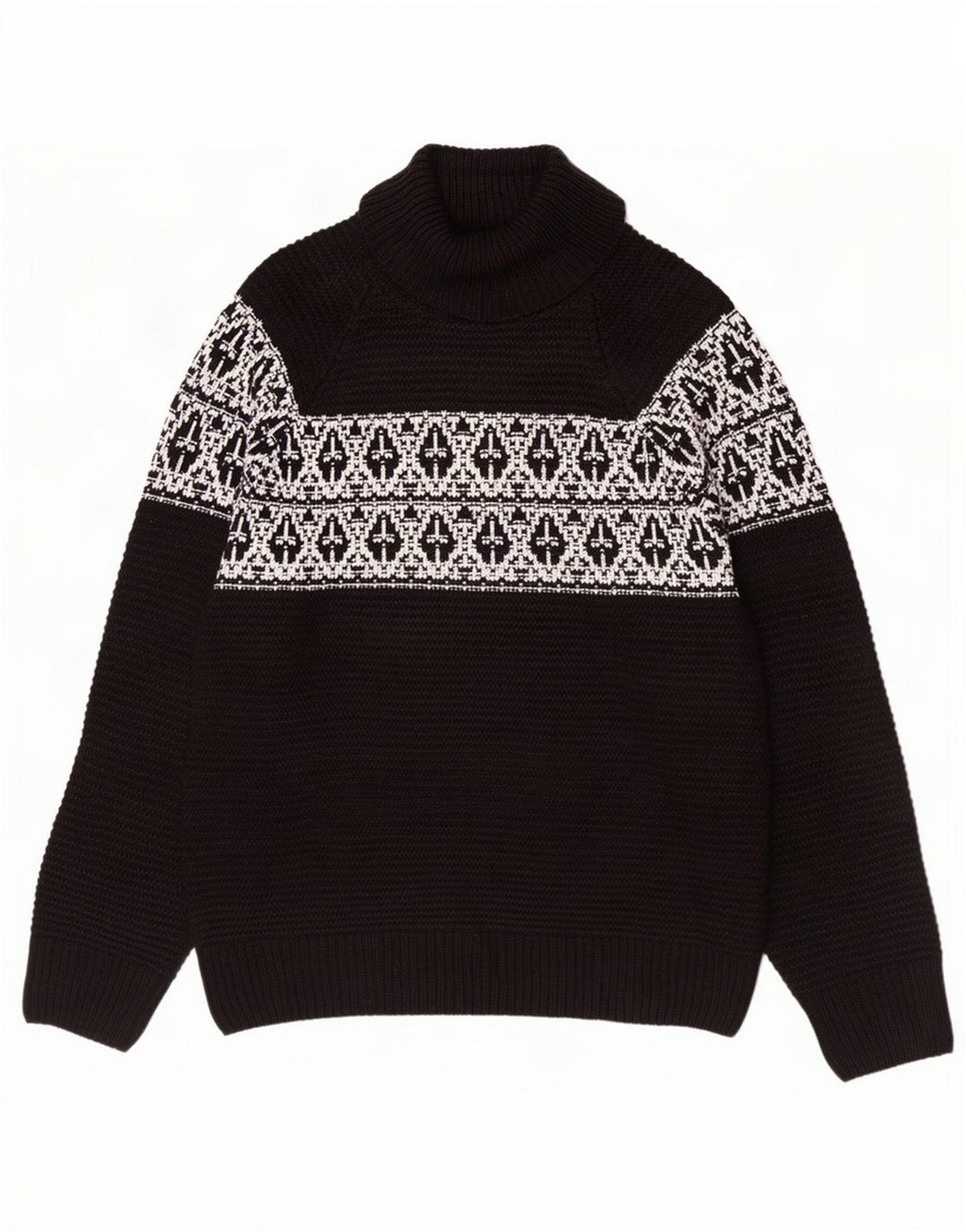 Maglione maglione a collo alto da uomo Marks & Spencer grande acrilico nero Fair Isle