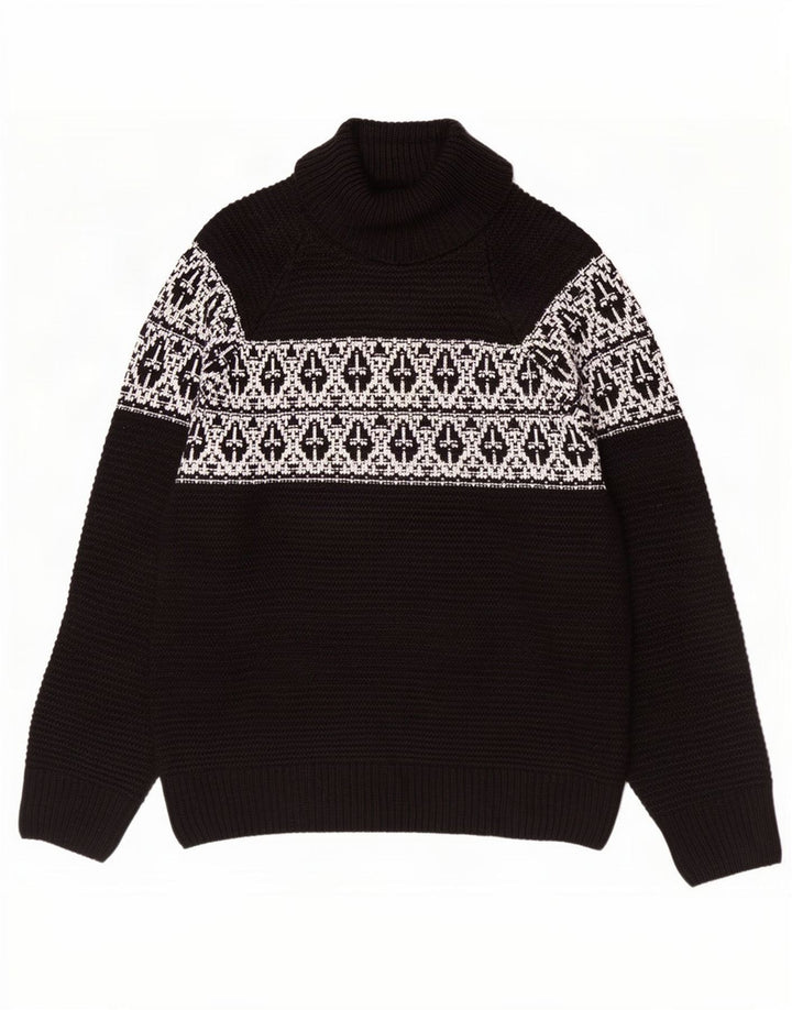 Maglione maglione a collo alto da uomo Marks & Spencer grande acrilico nero Fair Isle