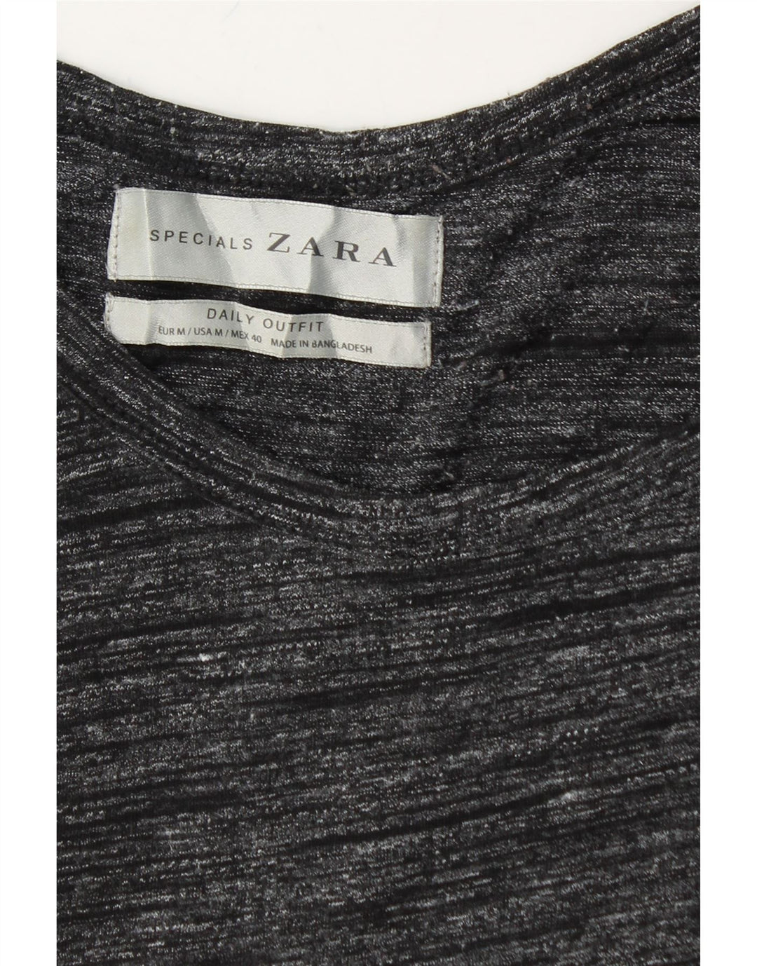ZARA Mens T-Shirt Top Medium Black Flecked Cotton