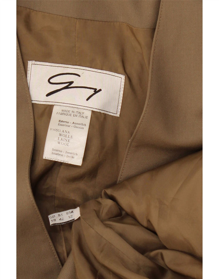 Giacca blazer a 3 bottoni lunga da donna Genny US 12 Large in lana kaki