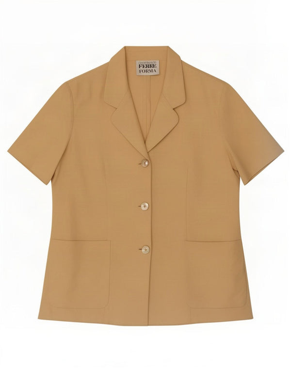 Gianfranco Ferre Top Cardigan a Manica Corta da Donna UK 14 Grande Lino Giallo