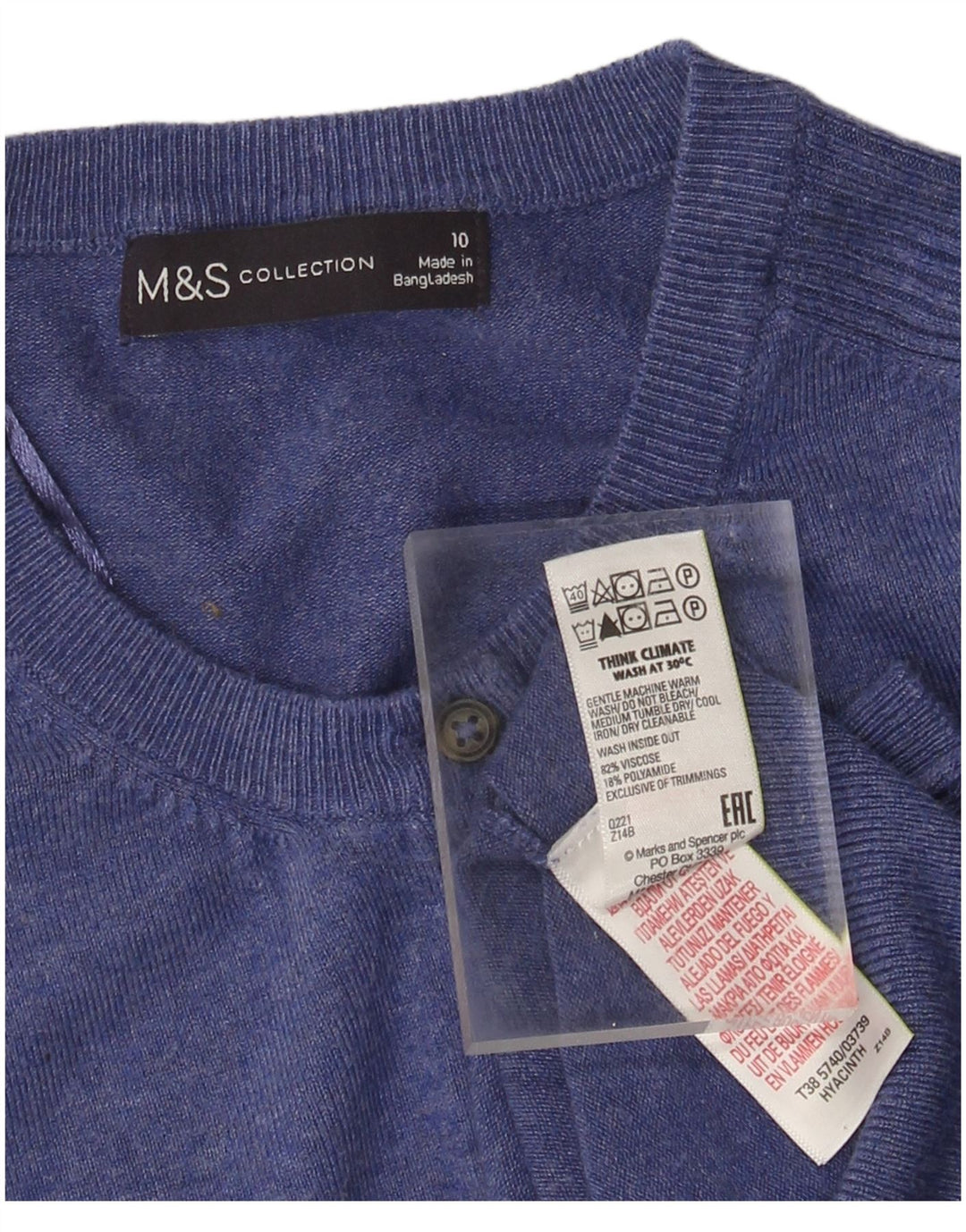 MARKS & SPENCER Maglione cardigan da donna UK 10 Piccolo viscosa blu