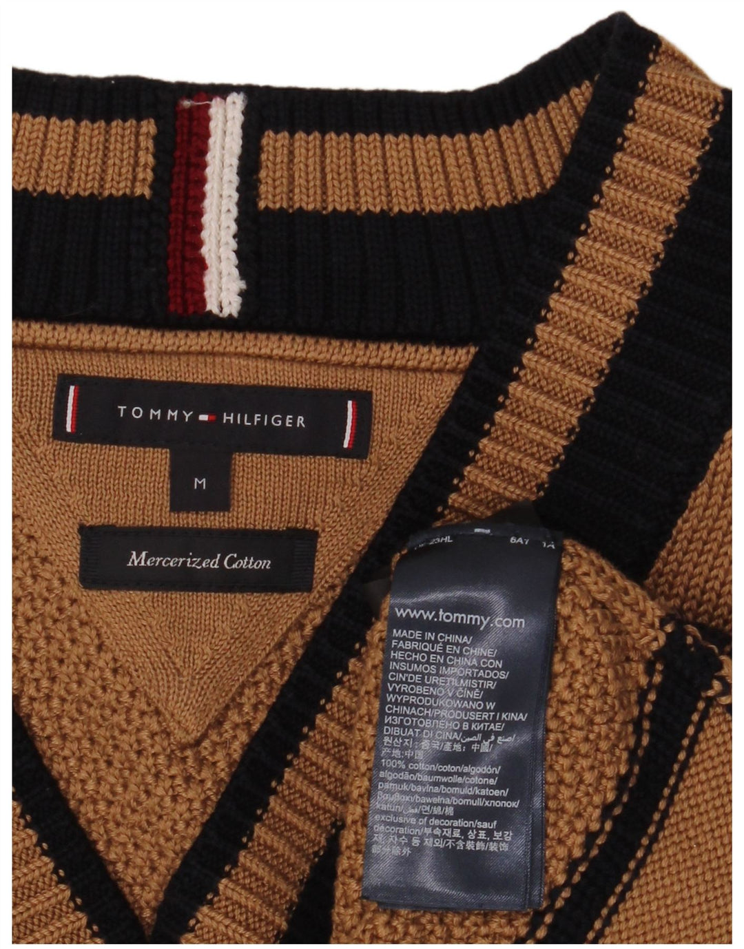 Tommy Hilfiger Maglione da uomo con scollo a V color block marrone medio