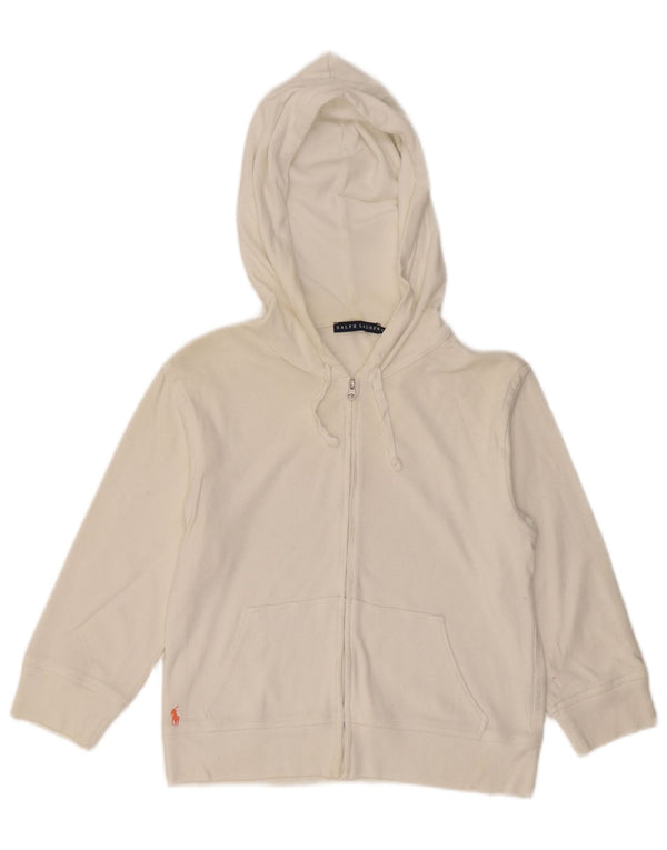 Ralph Lauren Womens Zip Hoodie Sweater UK 12 Medium White Cotton