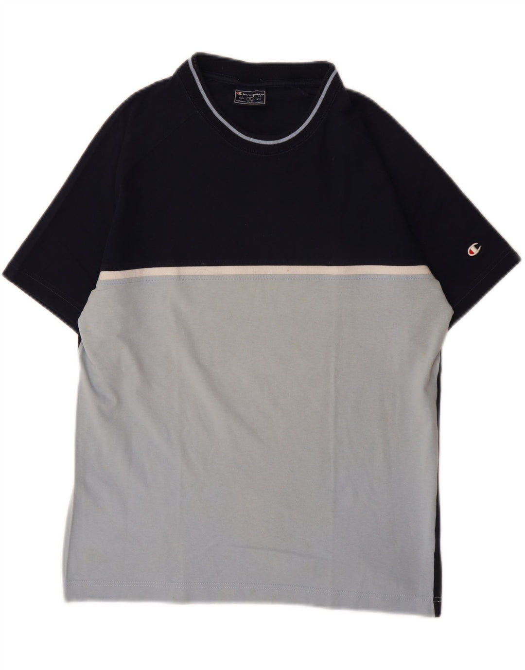 CHAMPION Mens T-Shirt Top Medium Navy Blue Colourblock Cotton Vintage Champion and Second-Hand Champion from Messina Hembry 